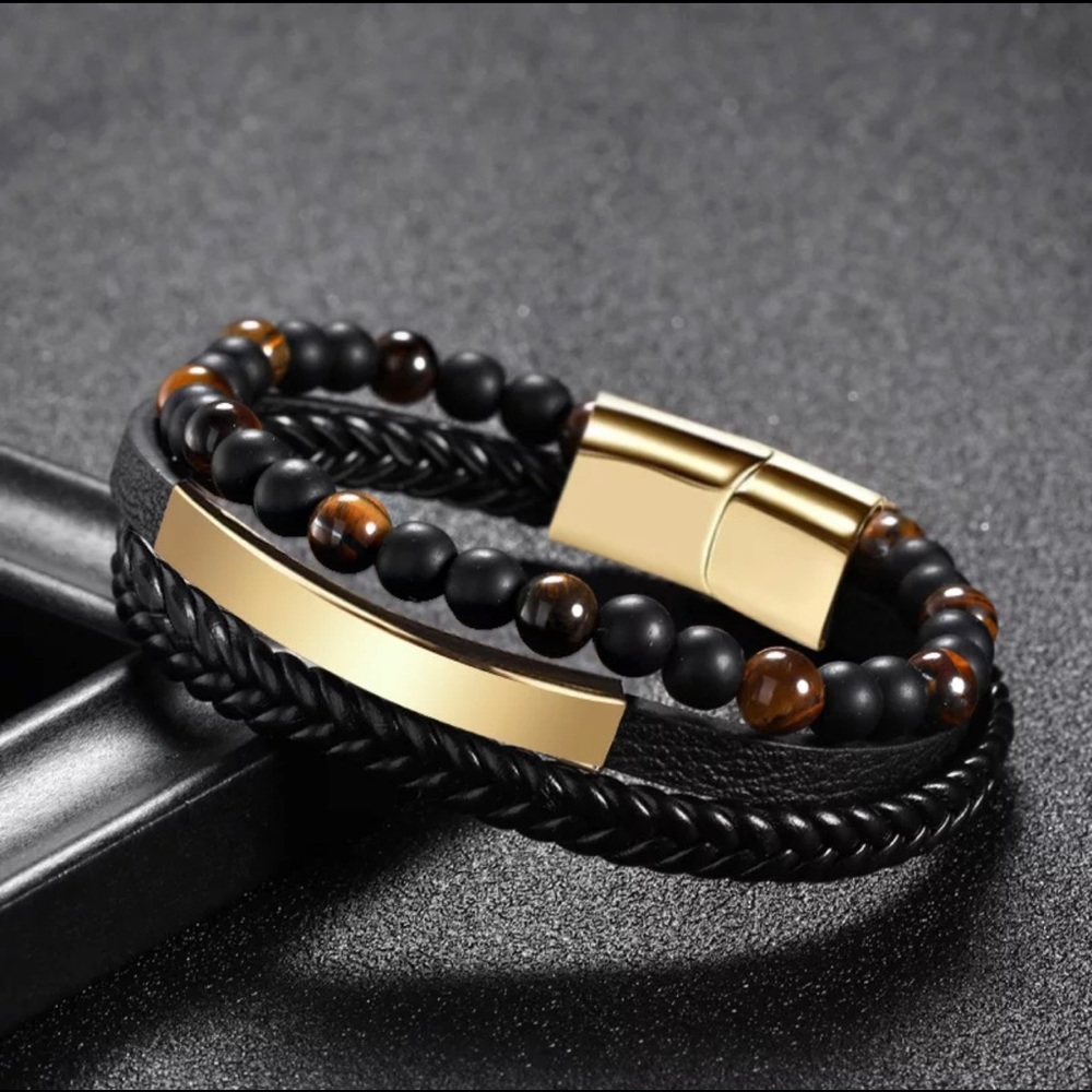 Men’s Wrap Bracelet Genuine Leather Gold Plated